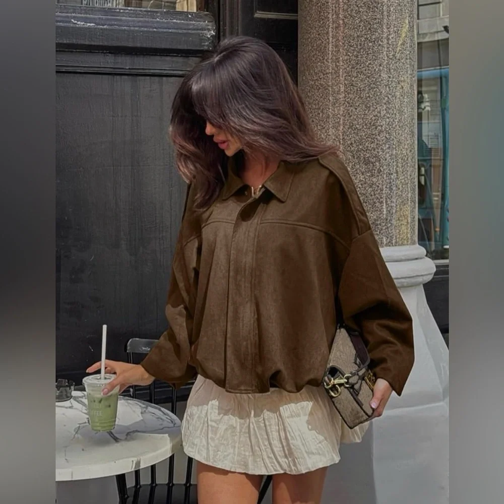 NWT Brown Bomber Jacket - Picture 2 of 11